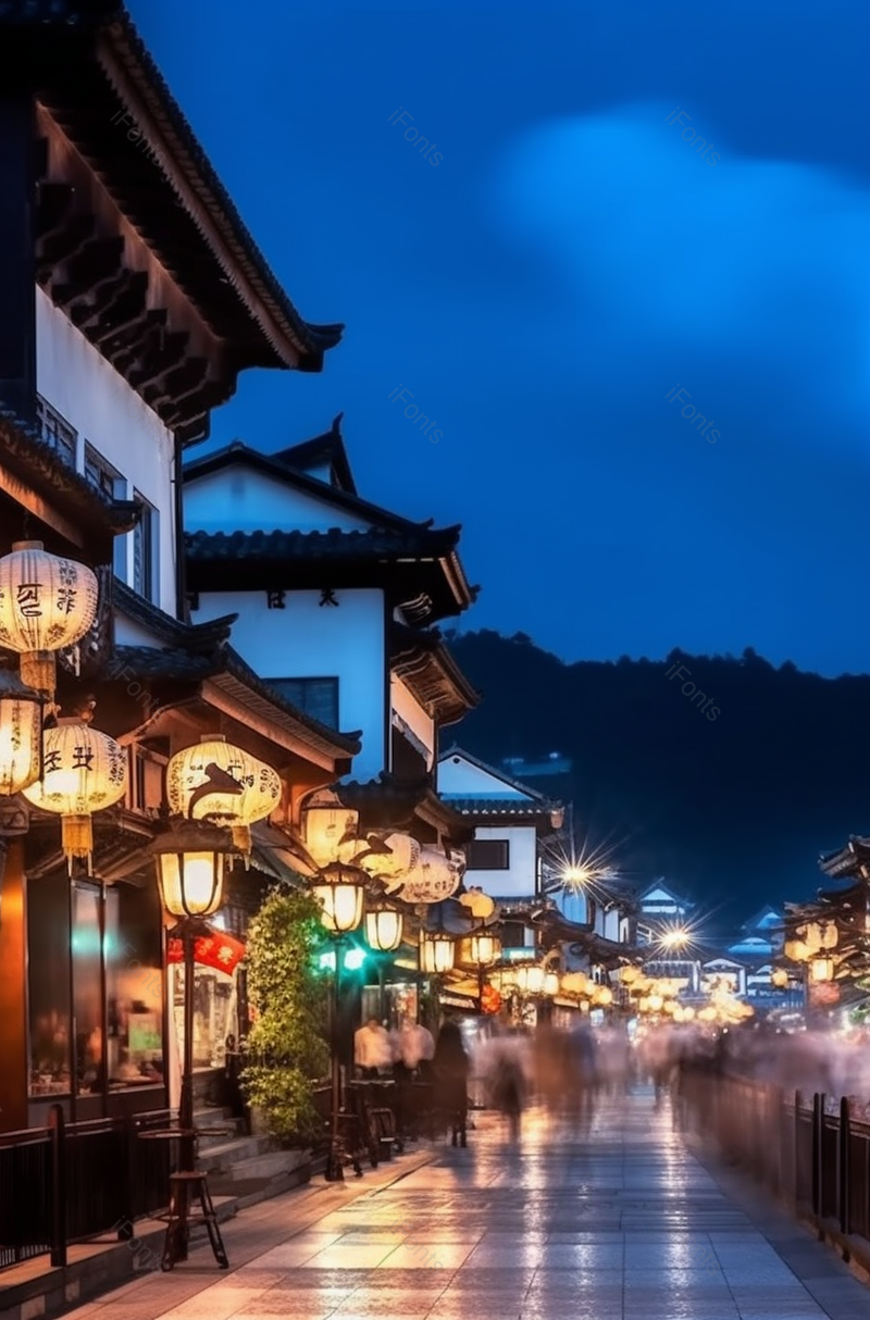 古风建筑商业步行街餐馆夜景灯火实景拍摄,高清,摄影图,摄影图片,图片大全,摄影图免费下载